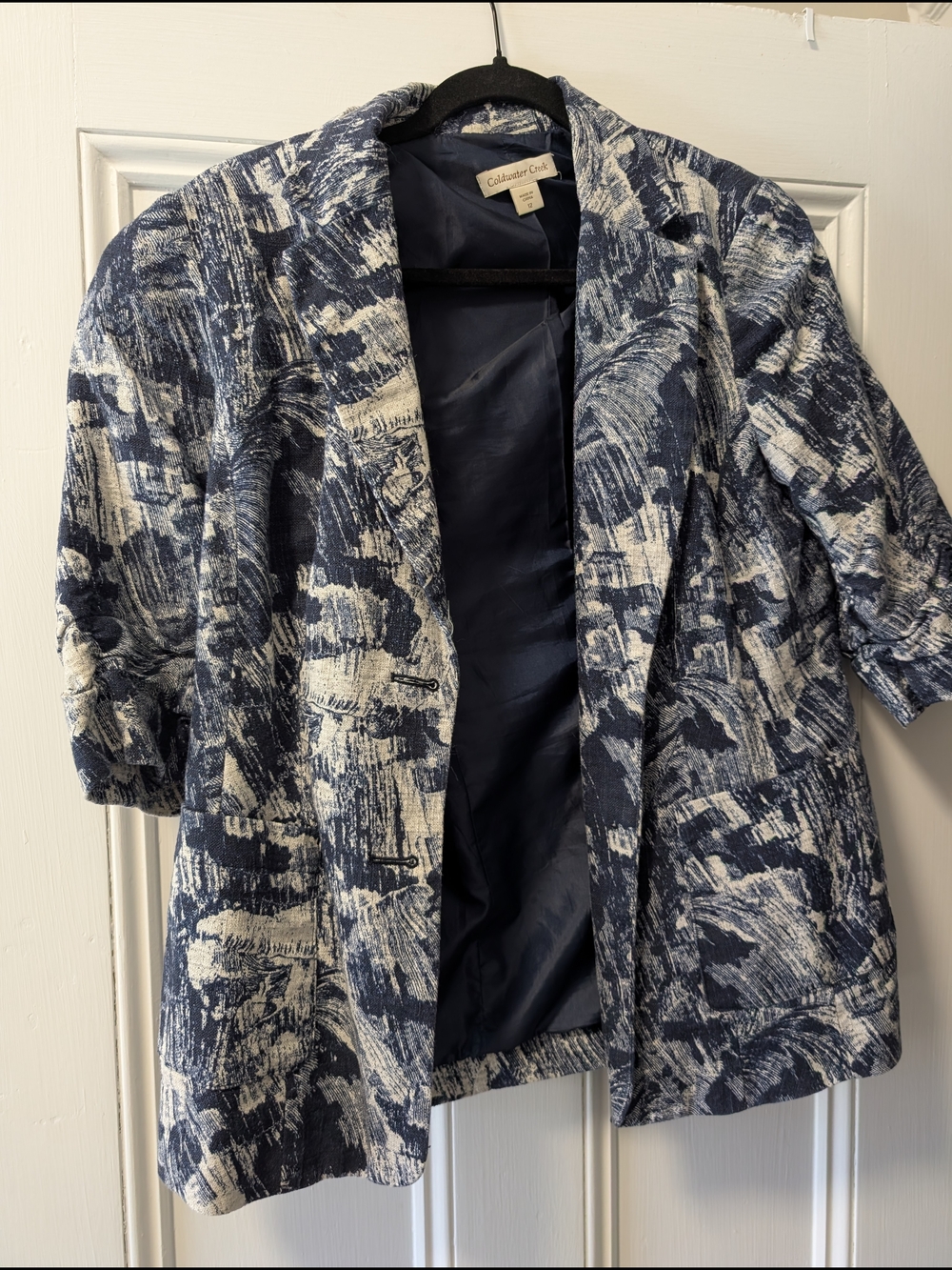 Coldwater Creek Navy & White Textured Open Blazer